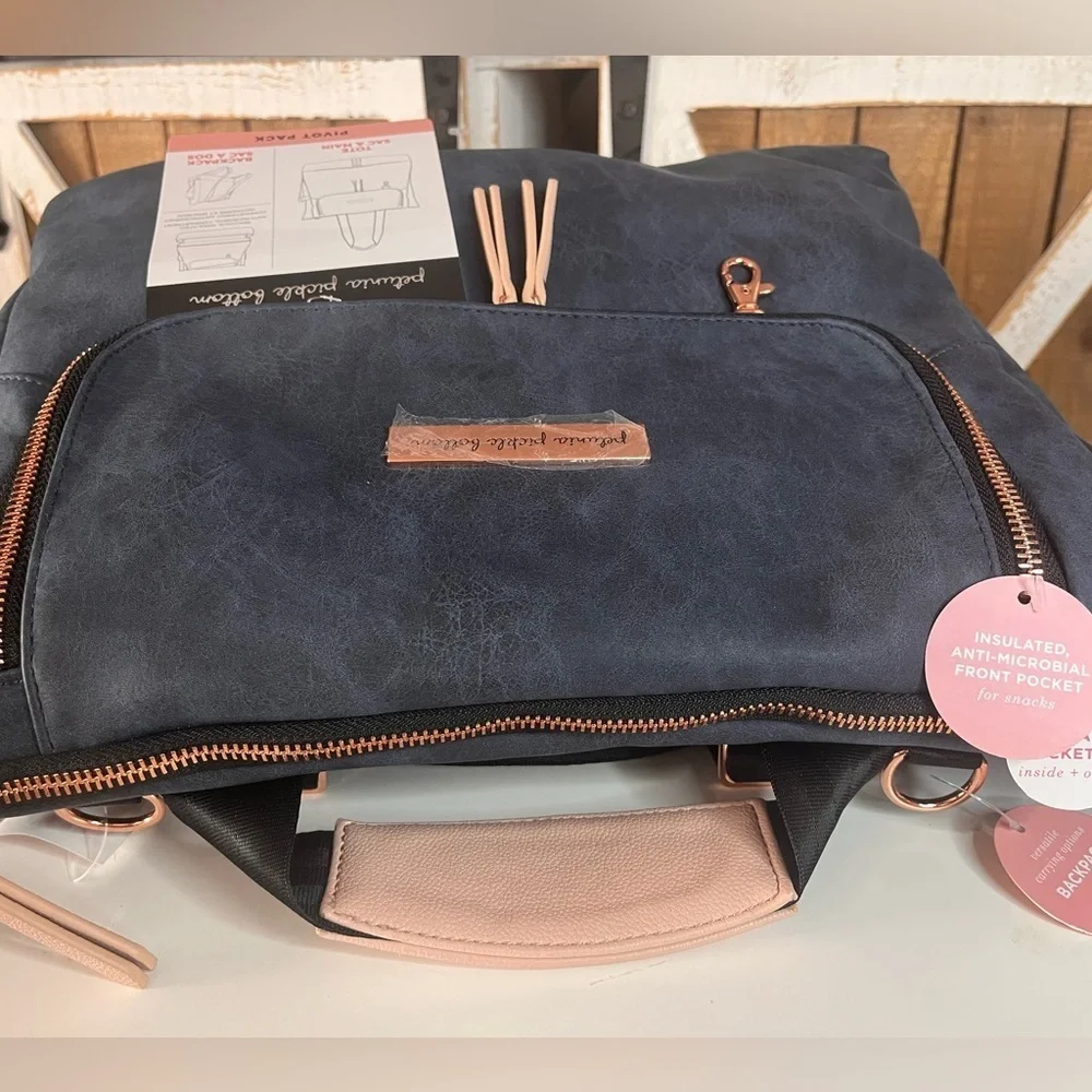 Petunia Pickle Bottom Pivot Pack Diaper Bag Navy & Blush Convertible Backpack NW